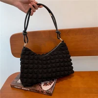 winter fashion womens shoulder bag top quality soft cotton ultra light underarm bag brand designer pleated plaid female handbag