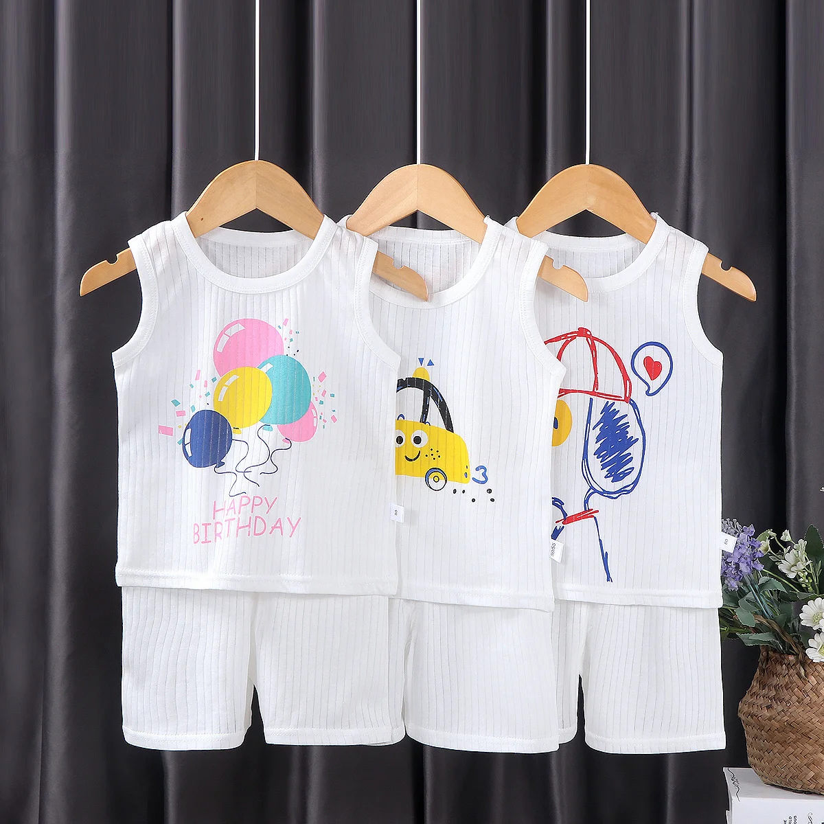 

Summer pure cotton children's Vest Set Girls' home clothes boys' Shorts Set children's sleeveless air conditioning suit