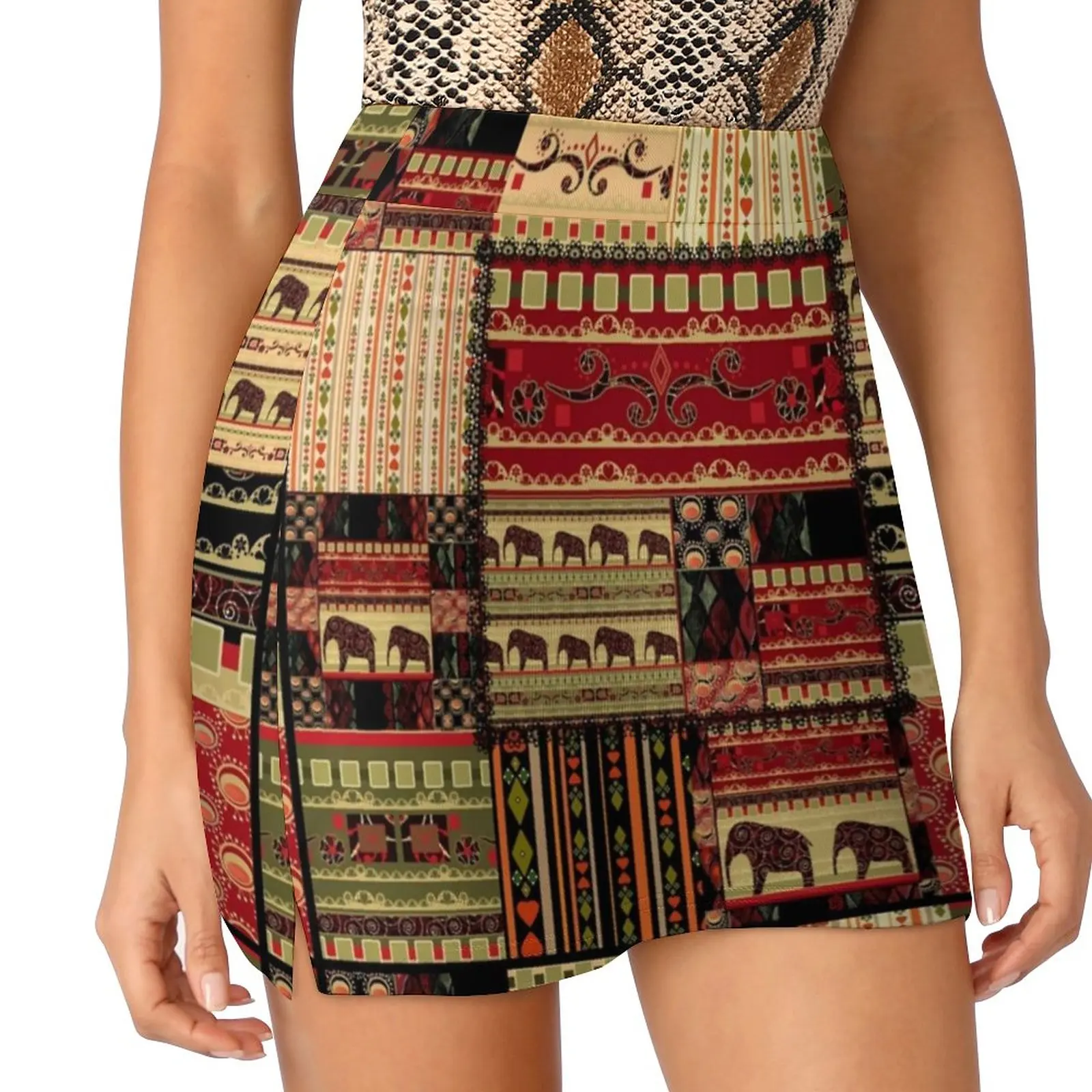 

Indian Elephant Skirt Spring Retro Patchwork Print Elephants Y2K Casual A-line Skirts Kawaii Mini Skirt Big Size Short Bottoms