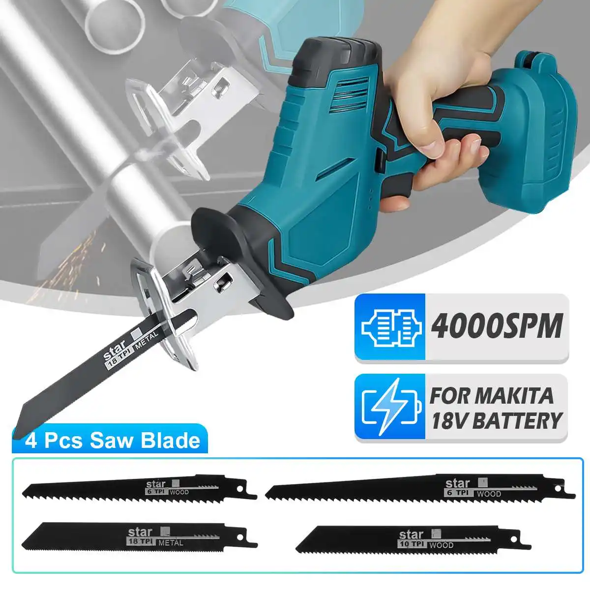 

Electric Cordless Reciprocating Saw 18V Without Battery Only Saw+Blade Matal Wood Cutting Power Tool for Makita 18V Battery
