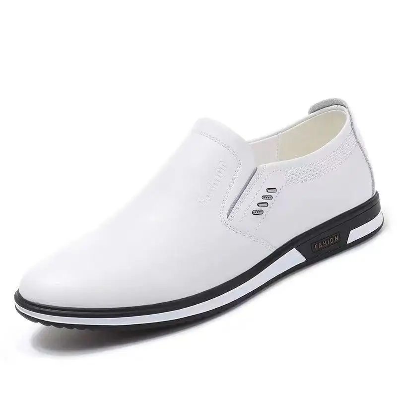 

British Fashion Style Leather Men Shoes Luxury Trendy 2023 Casual Slip on Formal Loafers Men Moccasins Black White Men Flats 2A