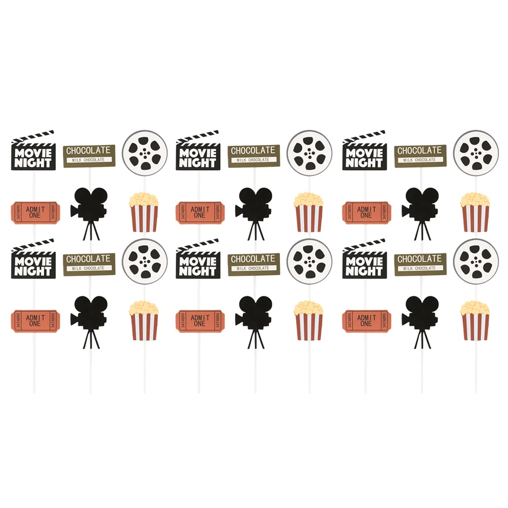 36pcs Movie Night Cupcake Topper Movie Night Party Topper Paper Cupcake Topper Theater Cake Decorations