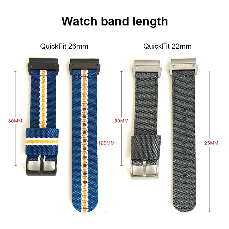 QuickFit 26mm 22mm Braided Nylons Band For Garmin Fenix 7X 6X 5X 7 6 Tactix Epix Gen 2 MARQ Descent G1 Nylon Replacement Strap