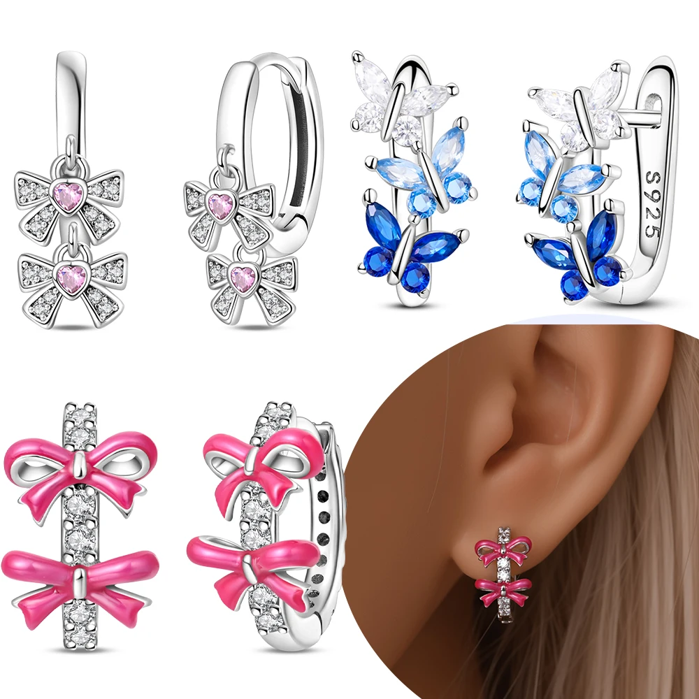 Серьги из серебра 925 синие с розовым цирконом