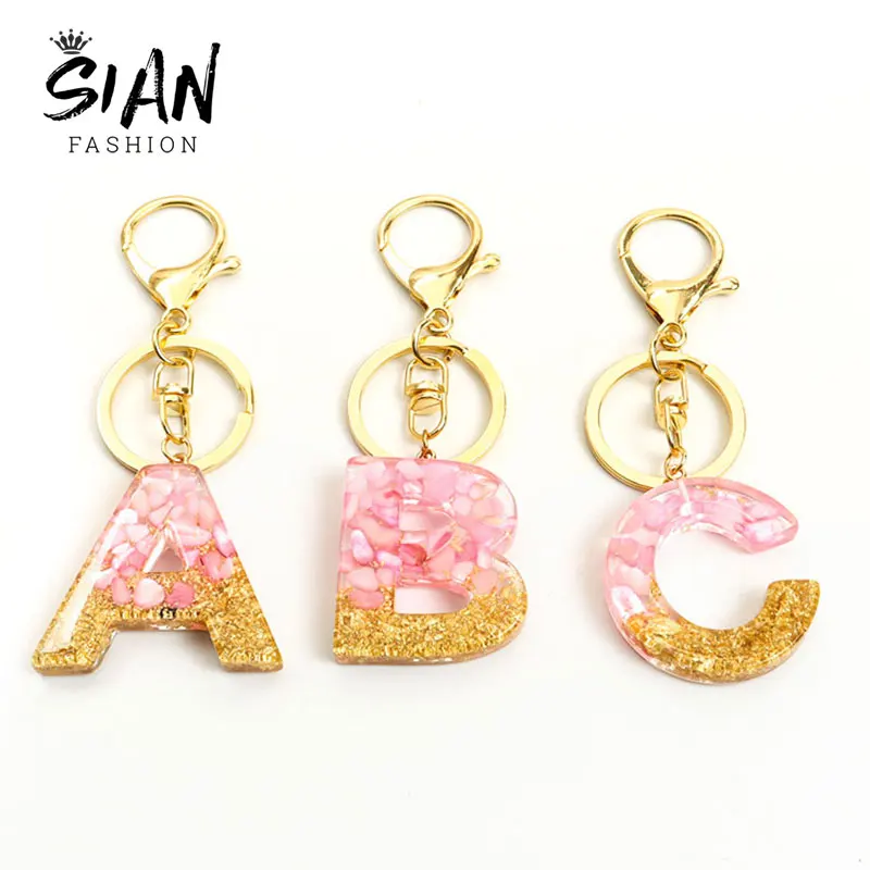 

Cute Pink A-Z Initial Letters Resin Keychain Crystal Letter Alphabet Acrylic Charm Keychains Lobster Clasp Buckle Key Ring Gift