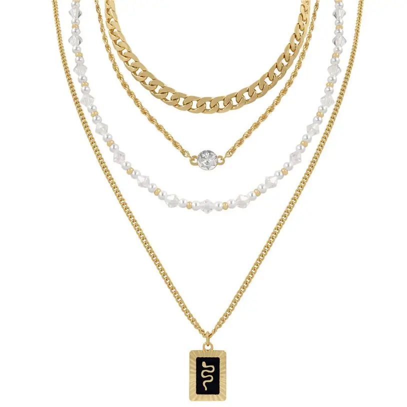 

Ожерелье многослойное в стиле бохо женское, длинная цепь в стиле хип-хоп, кулон в виде змеи с жемчугом, Подарочная бижутерия, аксессуары