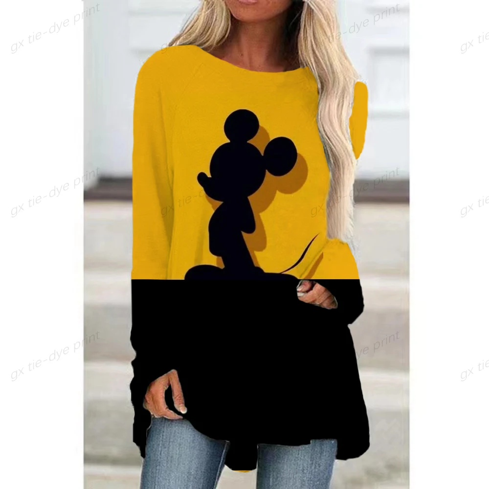 

Disney Minnie Mickey pattern Loose Women T-Shirt Long Sleeve cartoon printing O-Neck Autumn Winter Top T Shirt For Women Y2K