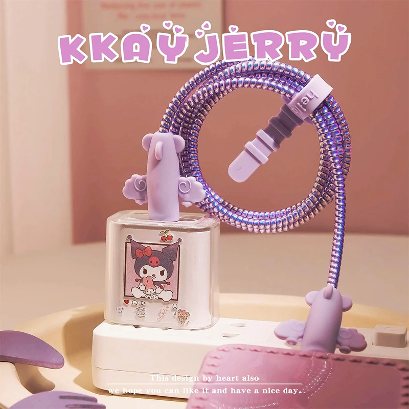 

Sanrio Kuromi Charger Protective Cover Kawaii My Melody Anime Cartoon Apple 18 20W Charging Head Data Cable Case Toy Girls Gifts