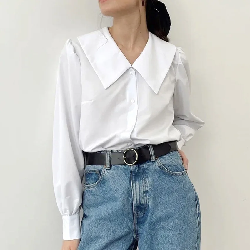 

Женская Офисная рубашка с воротником-лодочкой, белая однобортная Свободная блузка с длинным рукавом, весна-осень 2023