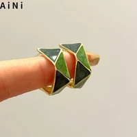 s925 needle fashion jewelry green earrings popular style vintage temperament metal golden color women earrings for party gift