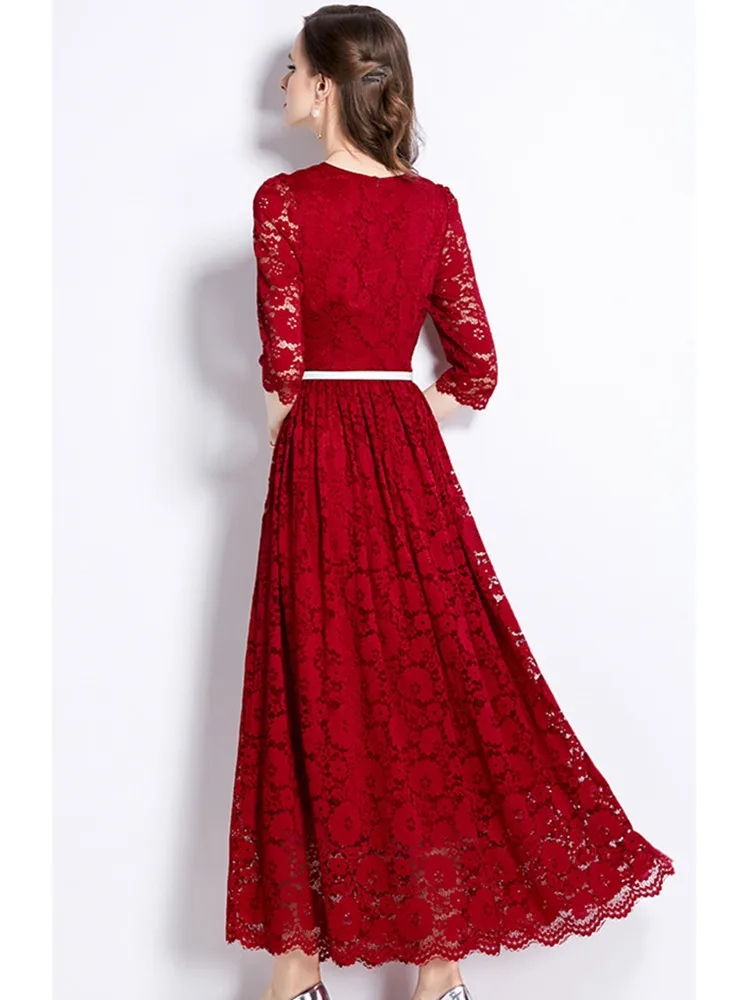 Женское кружевное платье SMTHMA Элегантное Длинное Платье с круглым вырезом и