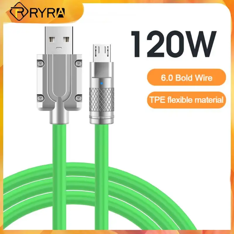 

RYRA Type C Micro USB Cable Quick Charging Cord PD 120W 6A Charger Line Portable Data Wire With LED Indicator For Xiaomi Huawei