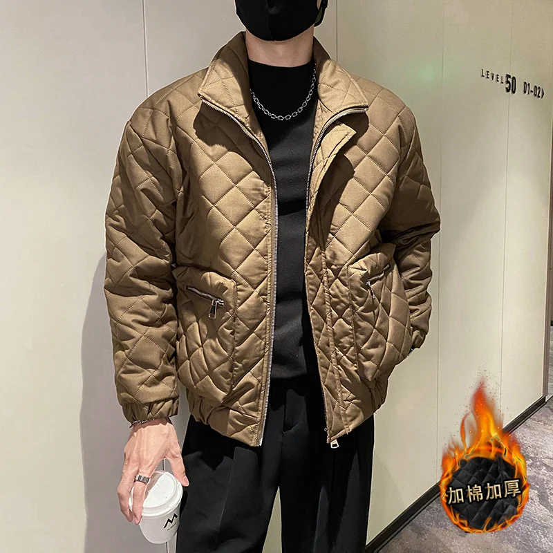 Winter Jacket Men Slim Warm Fashion Thickened Plaid Jacket Men Streetwear Korean Thick Short Coat Mens Parker Clothes M-2XL