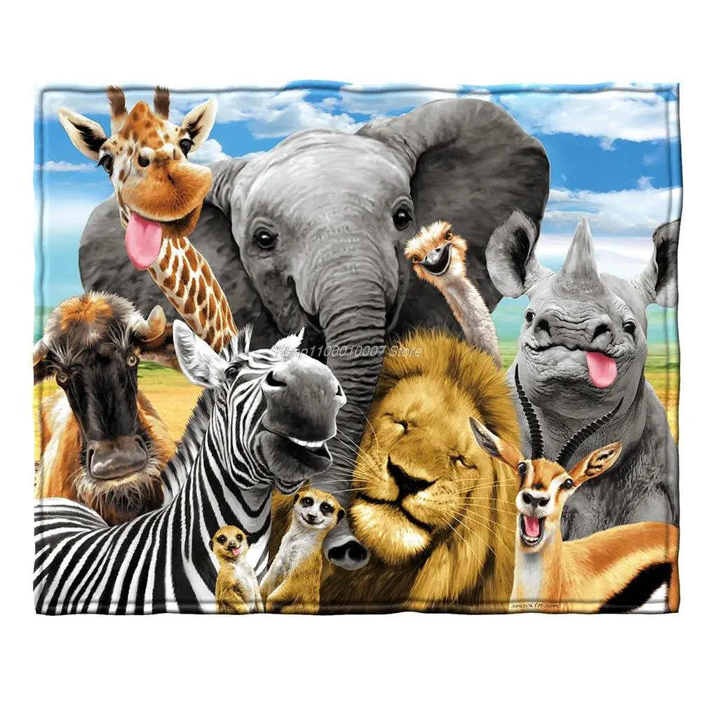 

African Safari Animals Selfie Super Soft Plush Fleece Throw Blanket