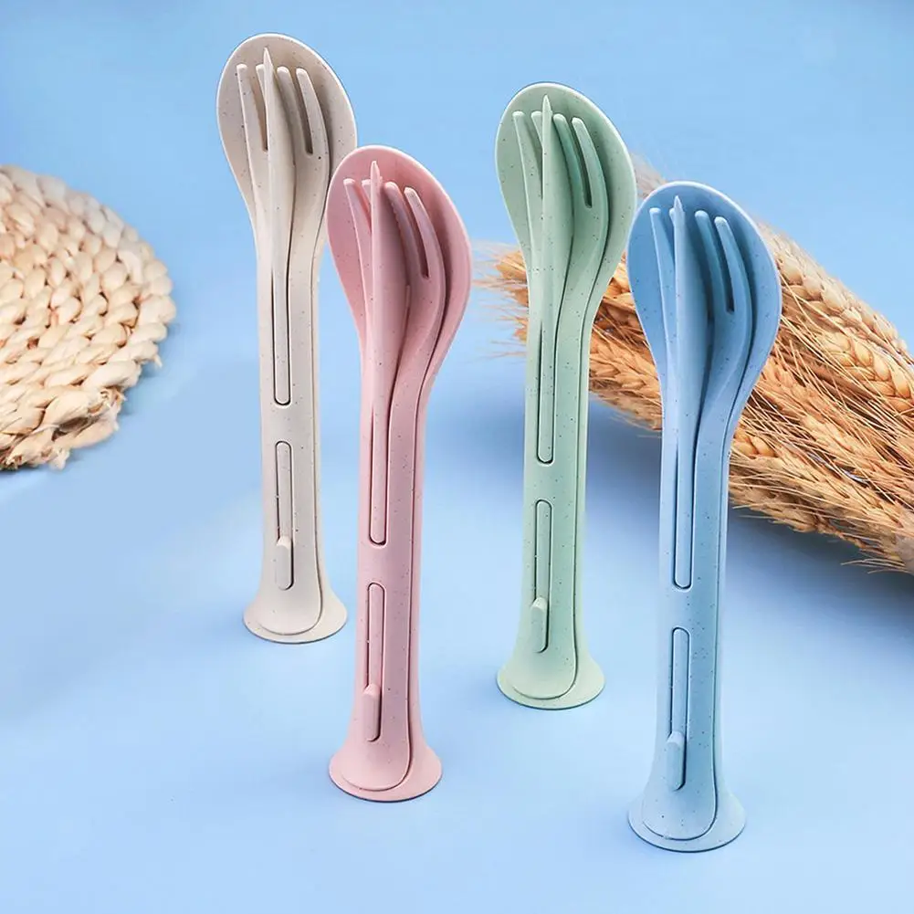 

Столовые приборы портативные 3 в 1, ложка, складной столовый прибор, вилка, пшеничная солома, столовая посуда для пикника, лагеря, нож, вилка, л...