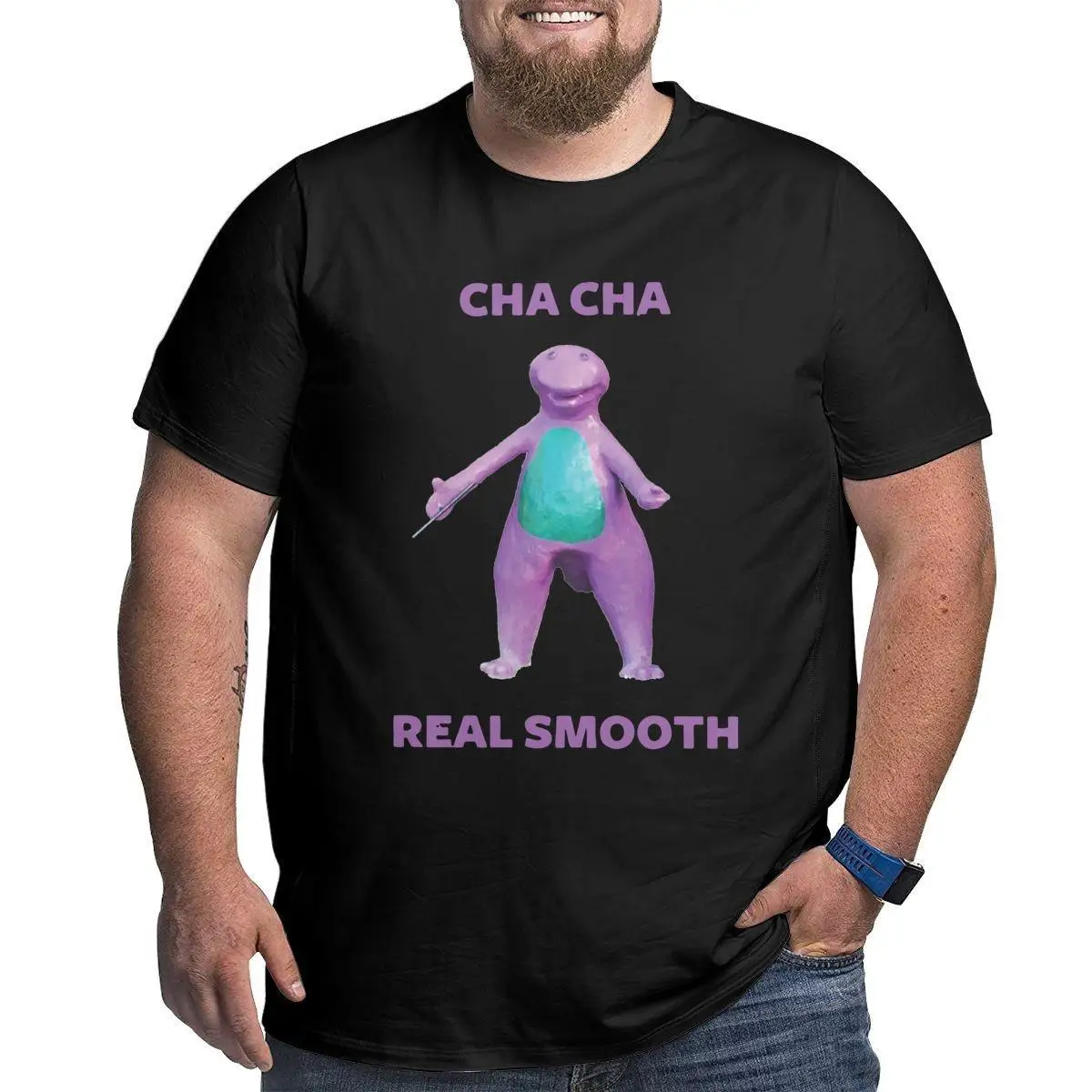 Cha Cha Real Smooth T Shirts Men's Cotton T-Shirts Crewneck Barney Purple Dinosaur Big Tall Tee Shirt Short Sleeve Clothing