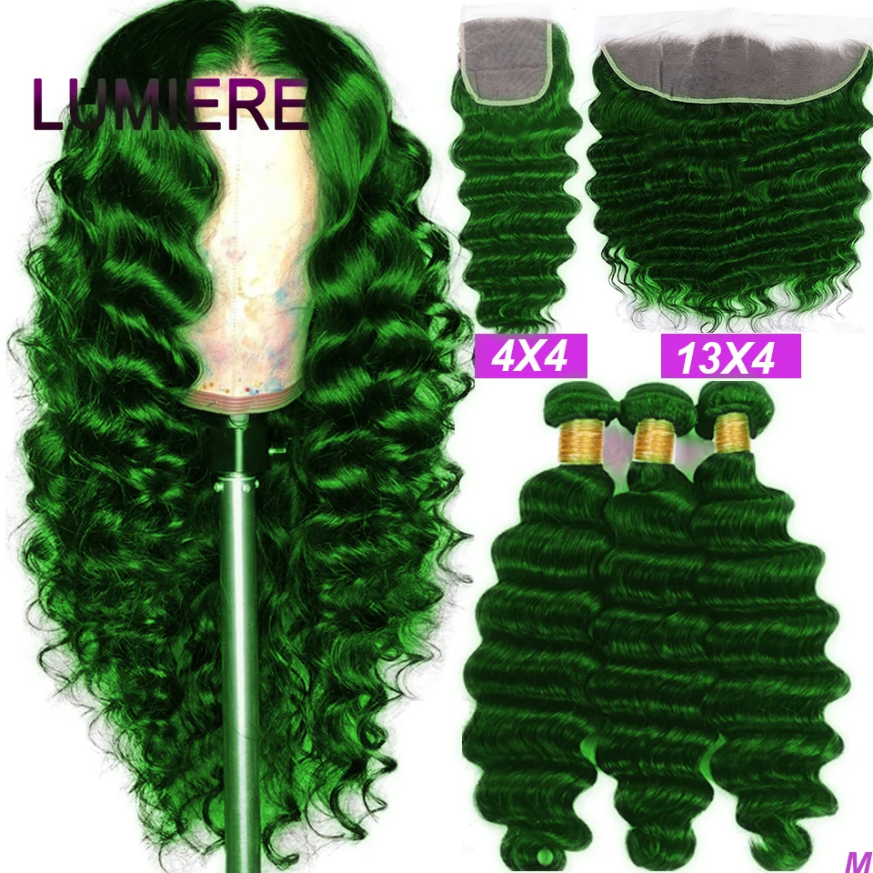 

Lumiere 10 "-28" 100% Remy, машина для создания зеленых волн, пряди человеческих волос с двойным переплетением, с застежкой 4X4 и фронтальной 13X4 для женщи...