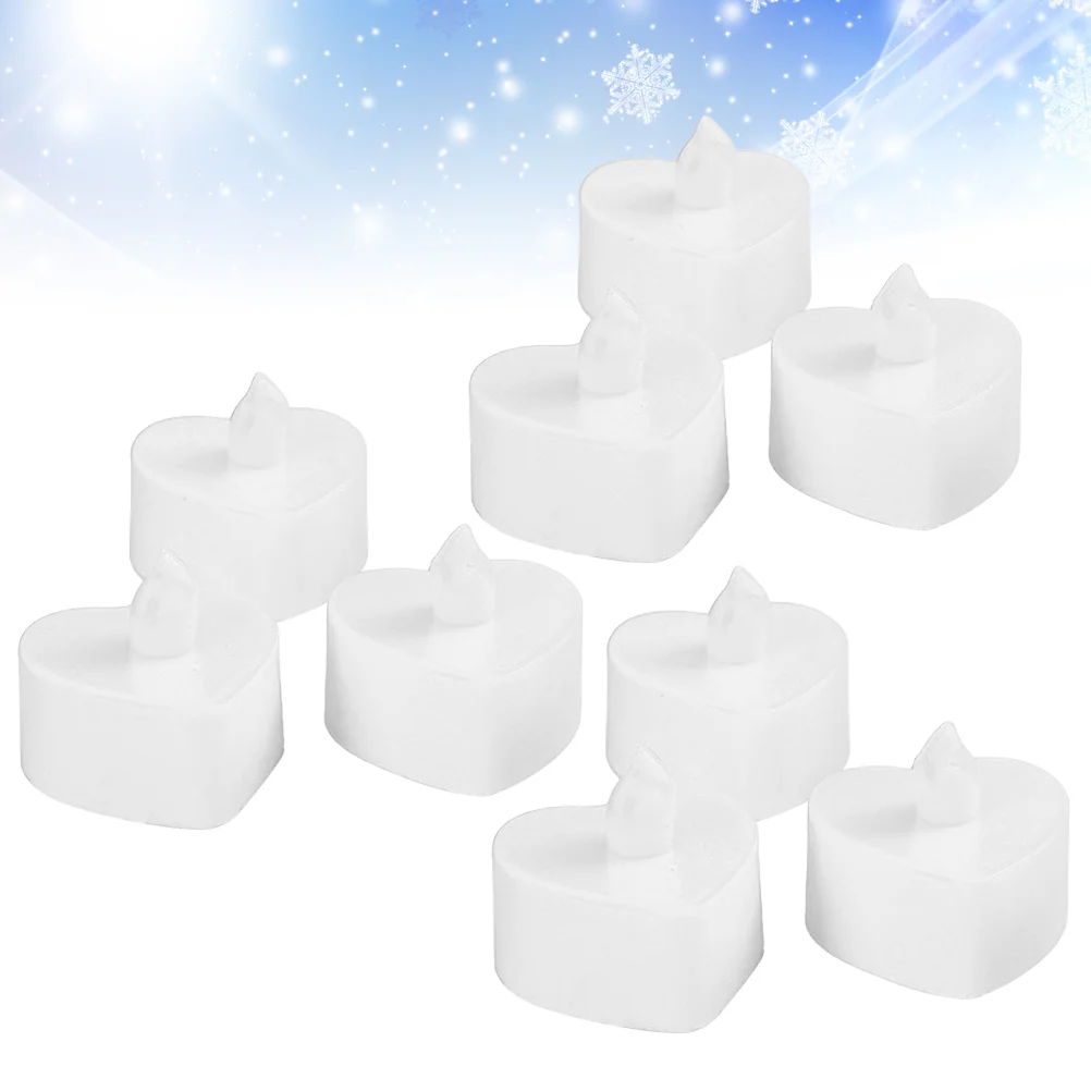 

10 LED Heart Lights Flameless Tealight Valentines Day Atmosphere Light Romantic Party Decoration for New Year Wedding ( White