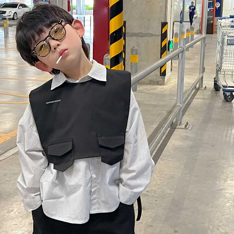 

Boys' Overall Suit Shirt Two-Piece Vest Set Spring and Autumn 2022 New Boys' Handsome Fried Street Shirt Japanese Fashion