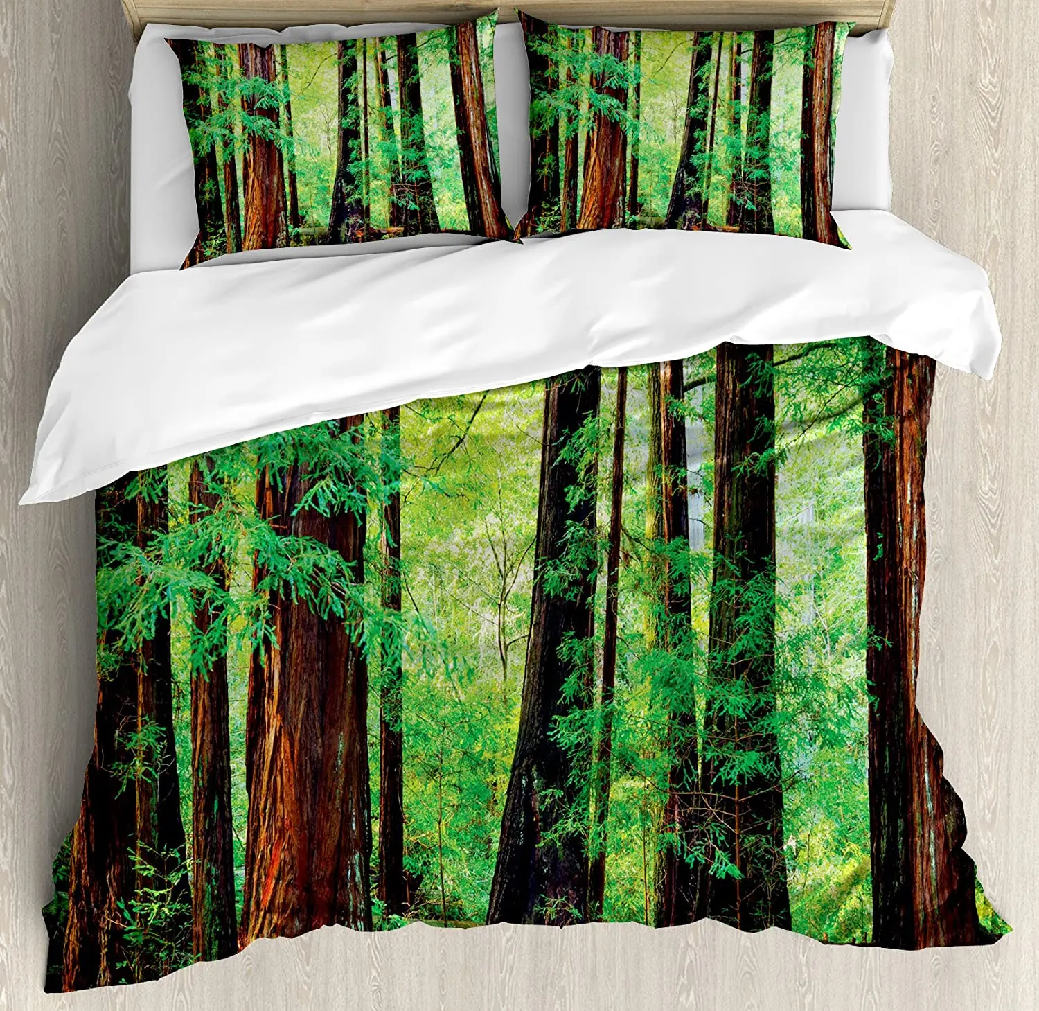 

Woodland Decor Bedding Set For Bedroom Bed Home Redwood Trees Northwest Rain Forest Tropic Duvet Cover Quilt Cover Pillowcase