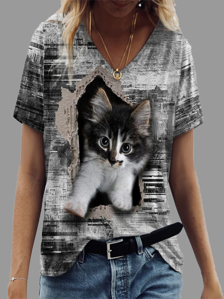 

2022 Pop Small Daisy 3d Printing T-shirt Women Summer Short Sleeve Clothes V-Neck Tops Feminine Basic Tees Harajuku T Shirt