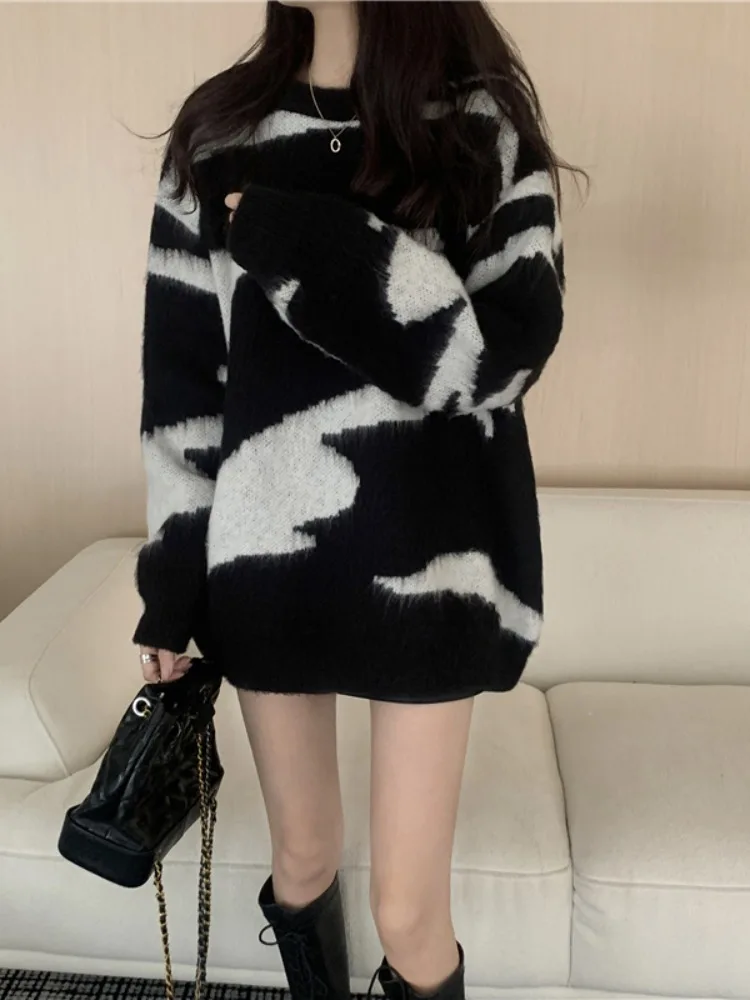 Свободный утолщенный свитер Idle Sle женская осенне-зимняя верхняя одежда в полоску