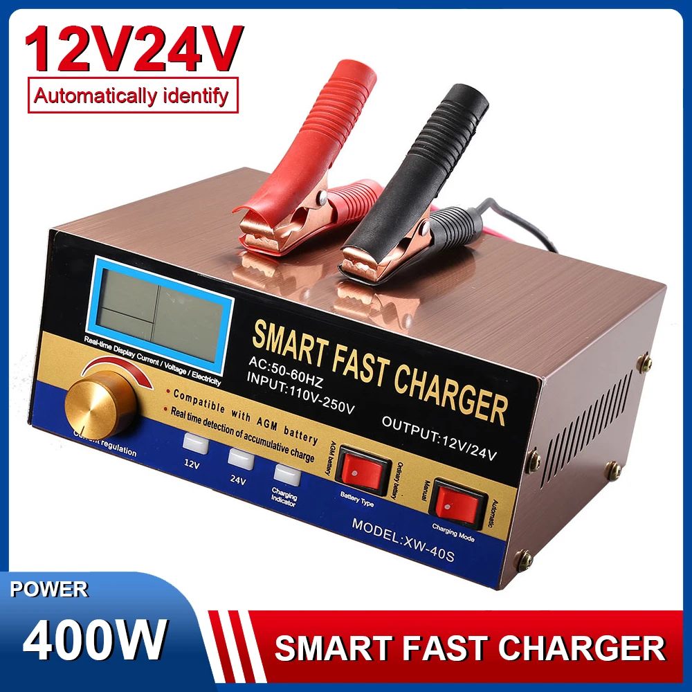

400W Car Battery Charger 12V Motorcycle 24V Truck Intelligent Repair Charger AGM Smart Fast Charger 18A Current