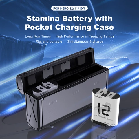 TELESIN Батарея Endurance для GoPro Hero 12 11 10 9 1750 мАч