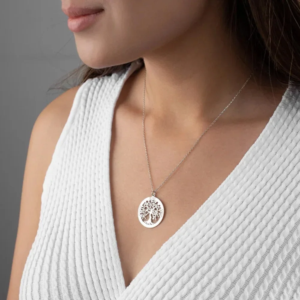 

Custom Tree of Life Necklace Personalized Name Ladies Round Gold Stainless Steel Pendant Necklace Family Nameplate Jewelry Gifts