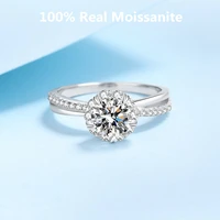 1 0 carat moissanite halo diamond engagement ring twisting split shank flower wedding band for women sterling silver jewelry