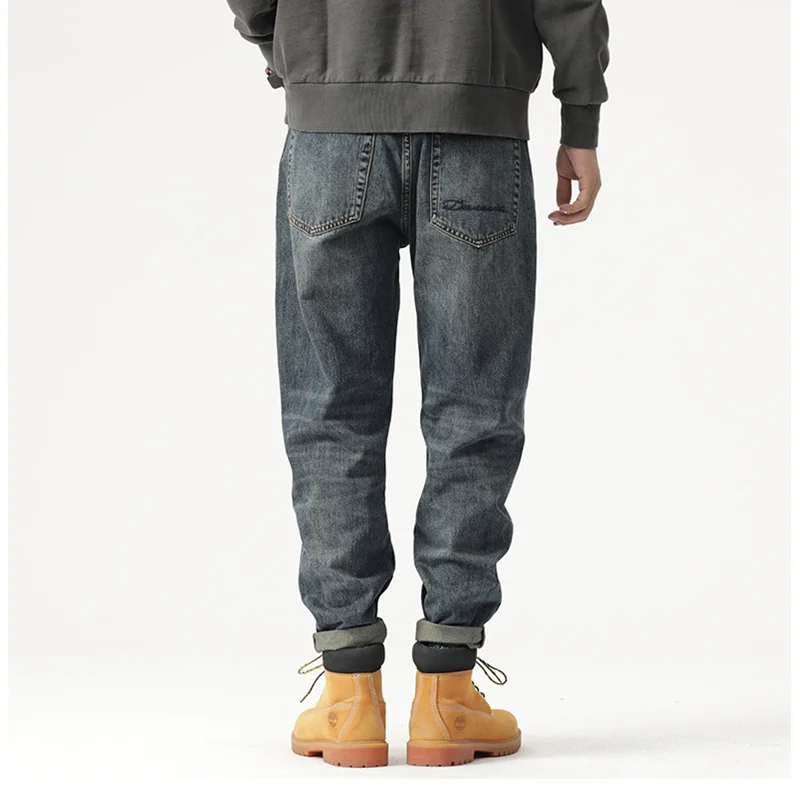 Men Clothing 2022 New Pattern Recreational Vintage Nostalgia Blue Jeans Straight Cylinder Loose Street Trousers Autumn Female