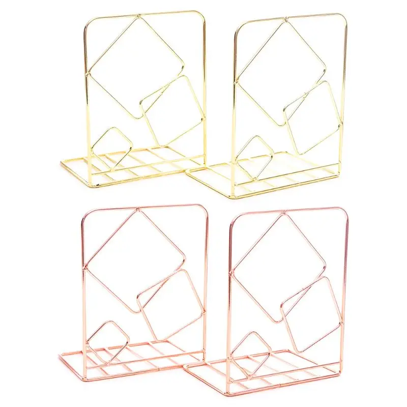 

2pcs Square Metal Desktop Bookends Book Ends Support Stand Holder Shelf Bookrack School Office Supplies