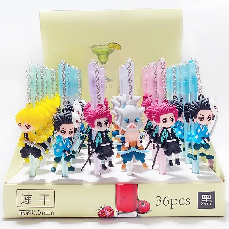 

10 Pens/lot Anime Demon Slayer Kimetsu No Yaiba with Pendant Gel Pen 0.5mm Black Ink Writing Pen Study Stationery toy gift