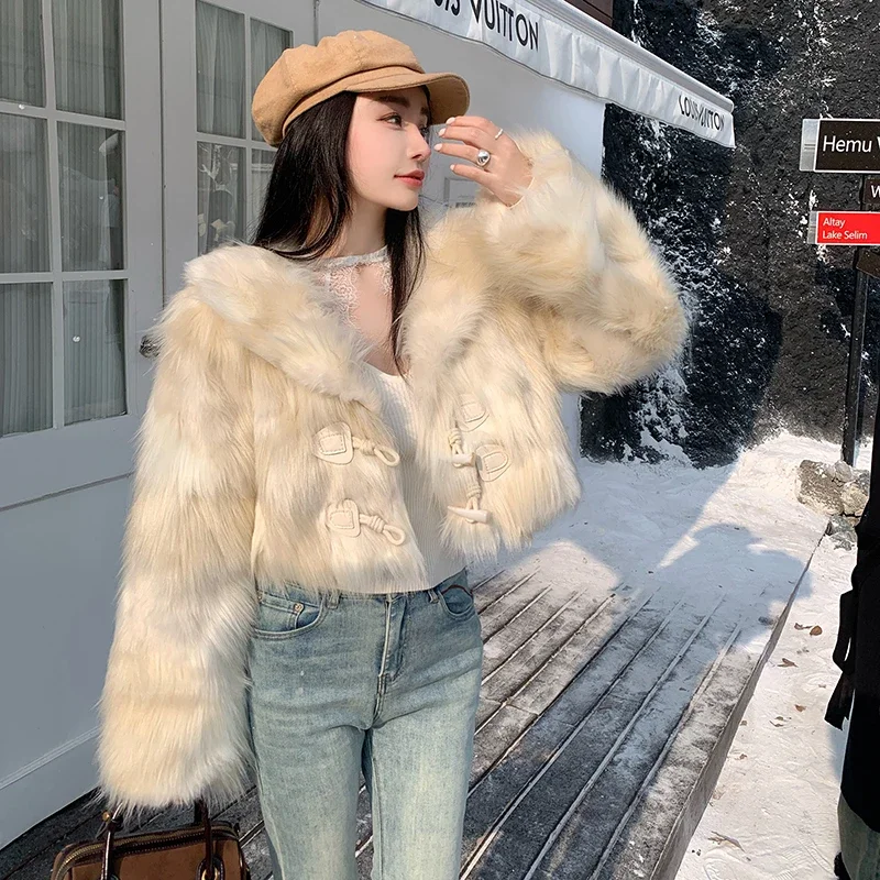 Autumn/Winter Women's Faux Fur Mixed Coat Korean Clothing Fashion Jacket Long Sleeve Slim Fit Women Top