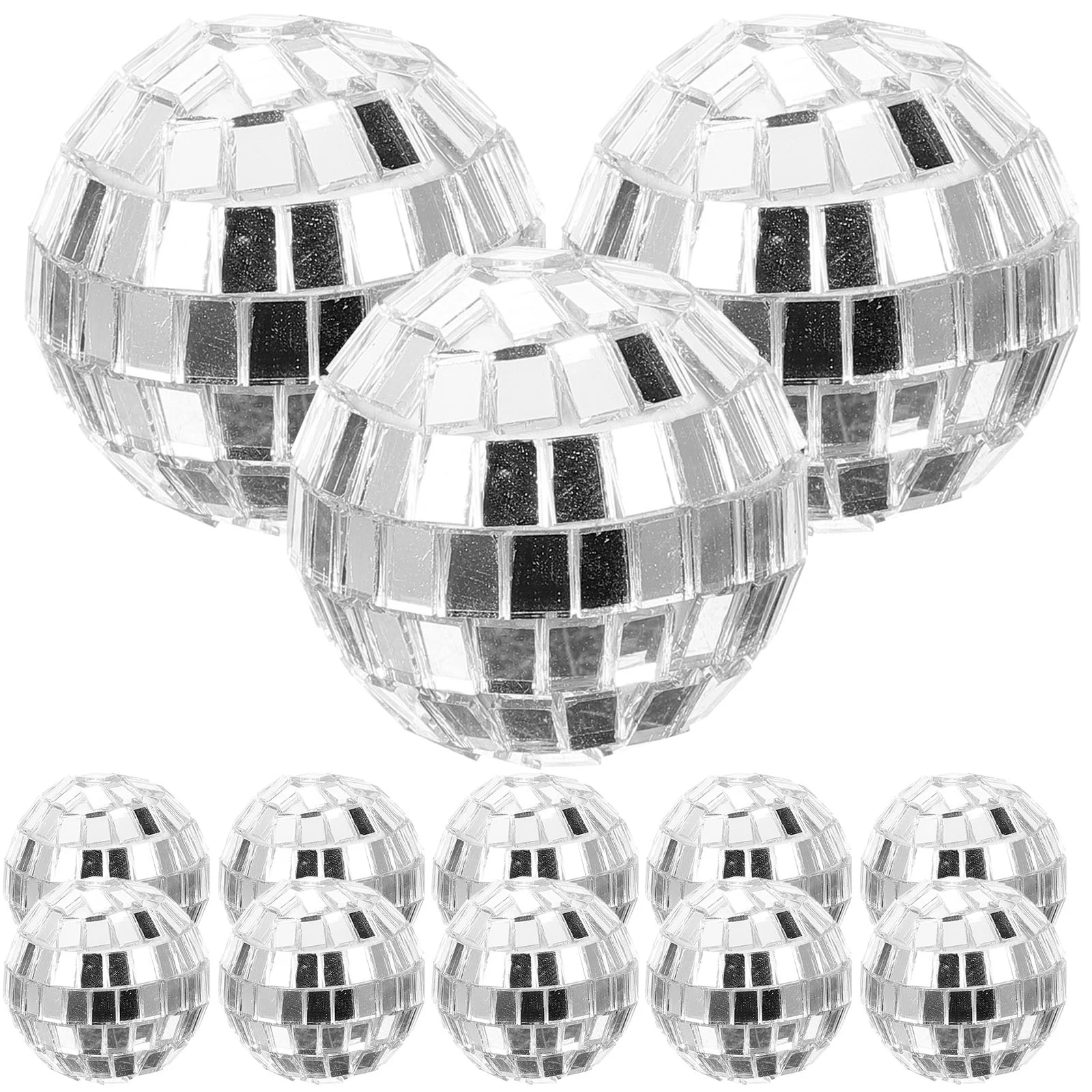 

12 Pcs Disco Mirror Ball Wall Decor Hanging Balls Cake Effect Glass Reflective Decoration Silver Bar Mirrorball