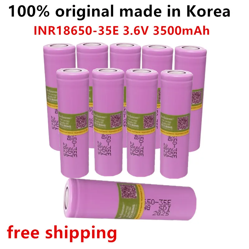 

10pcs 100%Original made in Korea 18650 3500mAh 20A discharge INR18650-35E 3.7v 18650 battery rechargable Battery+free shipping