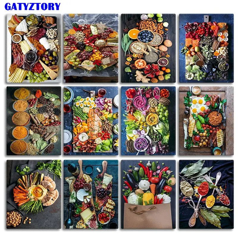 

GATYZTORY 60x75 см рамка для рисования по номерам для взрослых кухонная картина по номерам Акриловая Краска на холсте художественные изделия дома...