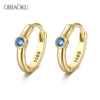 925 sterling silver blue zircon stone elegant hoop earrings for women gold color fashion jewelry