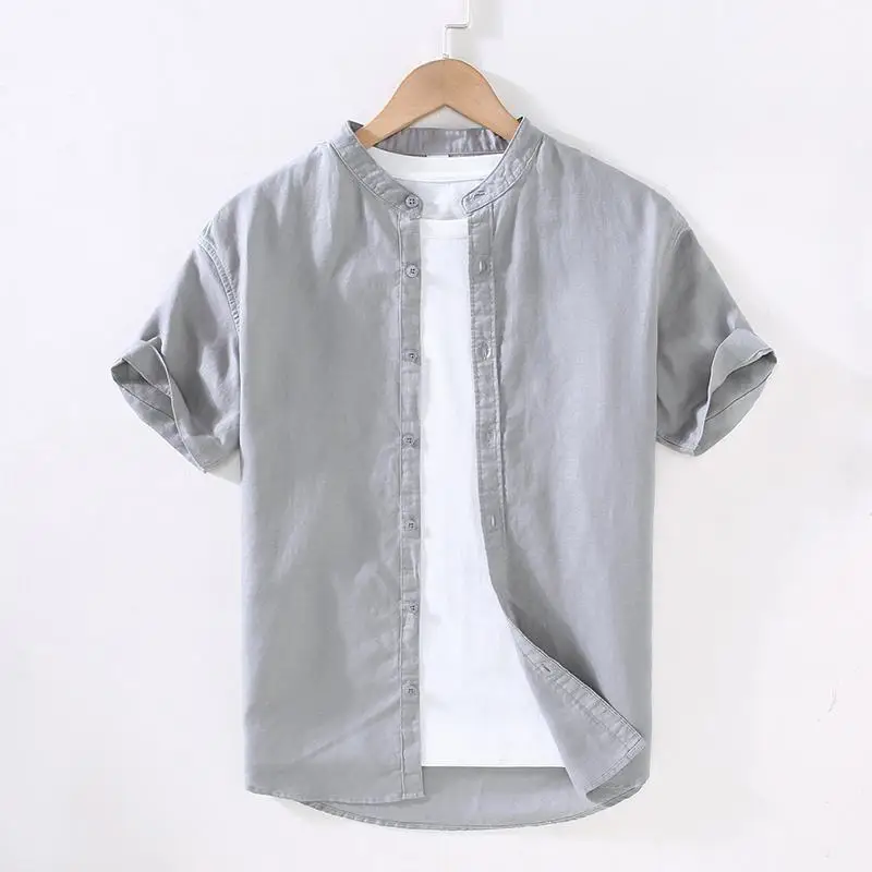 Рубашка мужская с коротким рукавом Повседневная блузка из льна и хлопка
