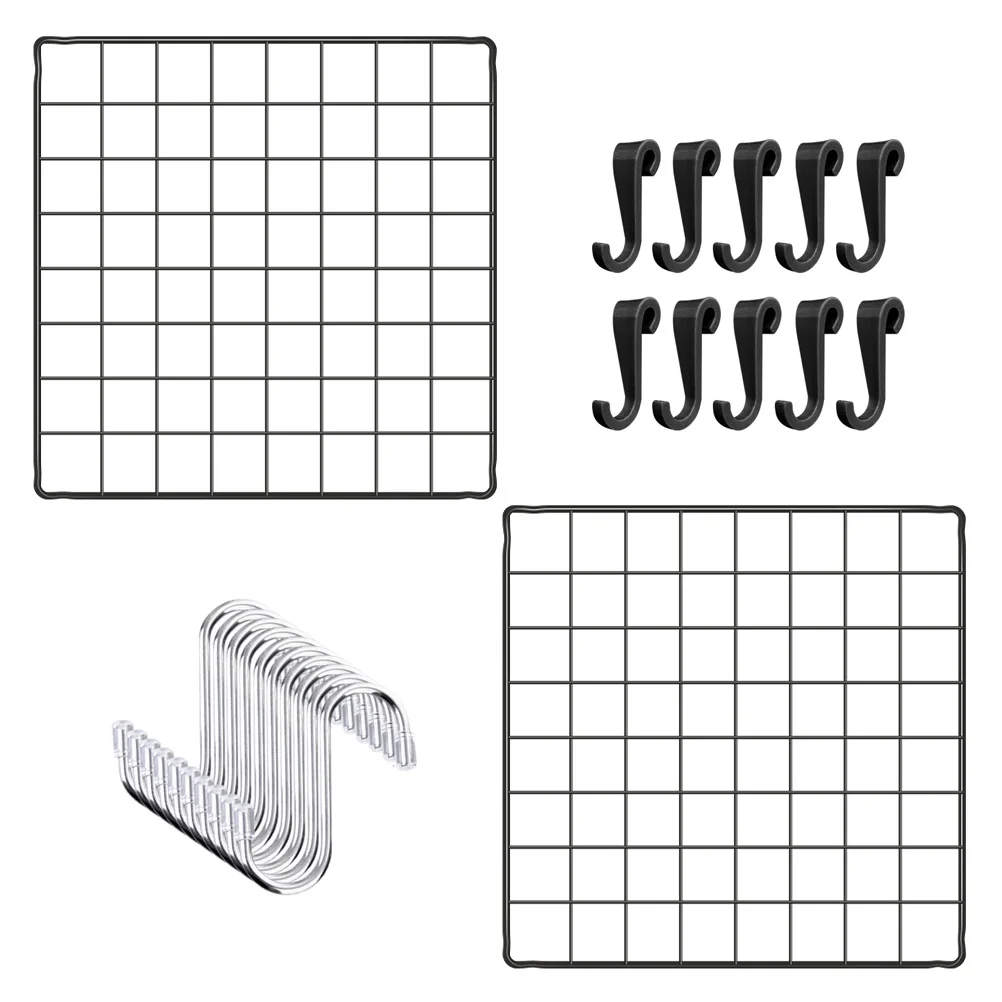 

Wall Grid Wire Panel Photo Display Hanging Pegboard Organizer Storage Shelfrack Mesh Board Iron Frame Metal Mounted Hooks