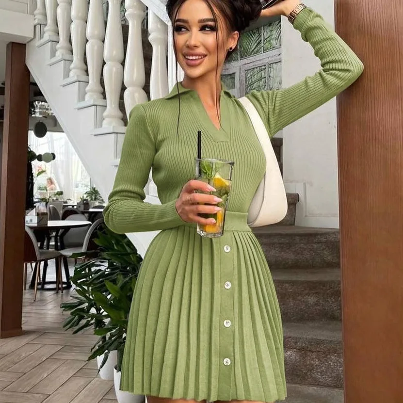 

Two Piece Sweater Outfits Set Women Knitted Tops And Pleated Mini Skirts Long Sleeve V Neck Button Up Streetwear Sexy Skirt Sets