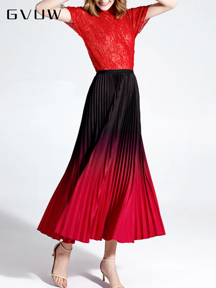 

GVUW Elastic Waist Pleated A-line Skirt Women Gradient Loose Casual Party Skirts Female 2023 Autumn New Fashion Elegant 17G1010