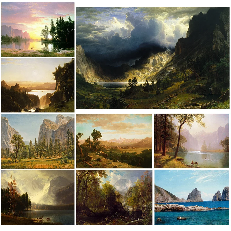 Известная картина Альберта берберштатта, Рокки, Невада, Narture, Винтажный Классический масляный плакат на холсте и печать, настенное искусство, домашний декор