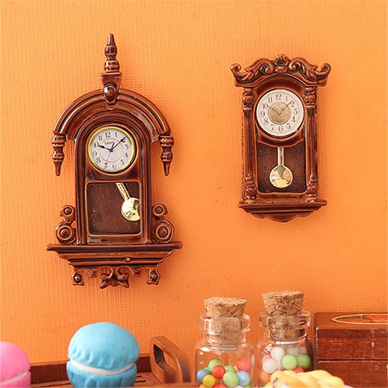 

1pc 1:12 Dollhouse Miniature Wall Clock European Vintage Clock Furniture Model Decor Toy Doll House Accessories