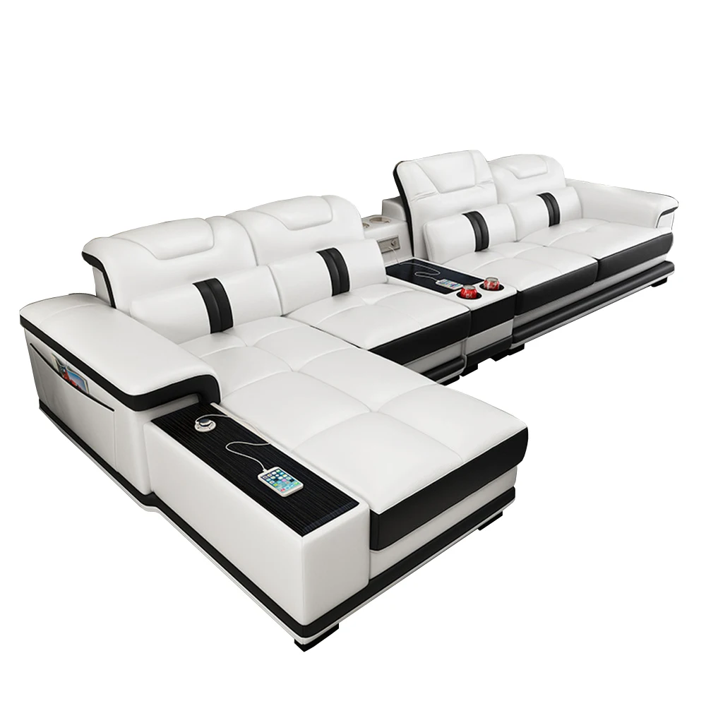 Набор угловых диванов для гостиной динамик из натуральной коровьей кожи