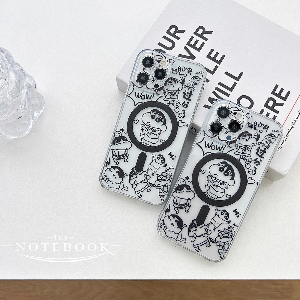 Магнитный чехол для телефона Line S-Shinchans Magsafe Samsung Galaxy S24 S23 S22 S21 S20 FE Plus Ultra 5G мягкий