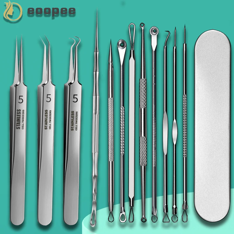 

11Pieces Professional Tweezers Acne Remover German Ultra-fine No. 5 Cell Pimples Blackhead Clip Facial Pore Cleaning Care Tool