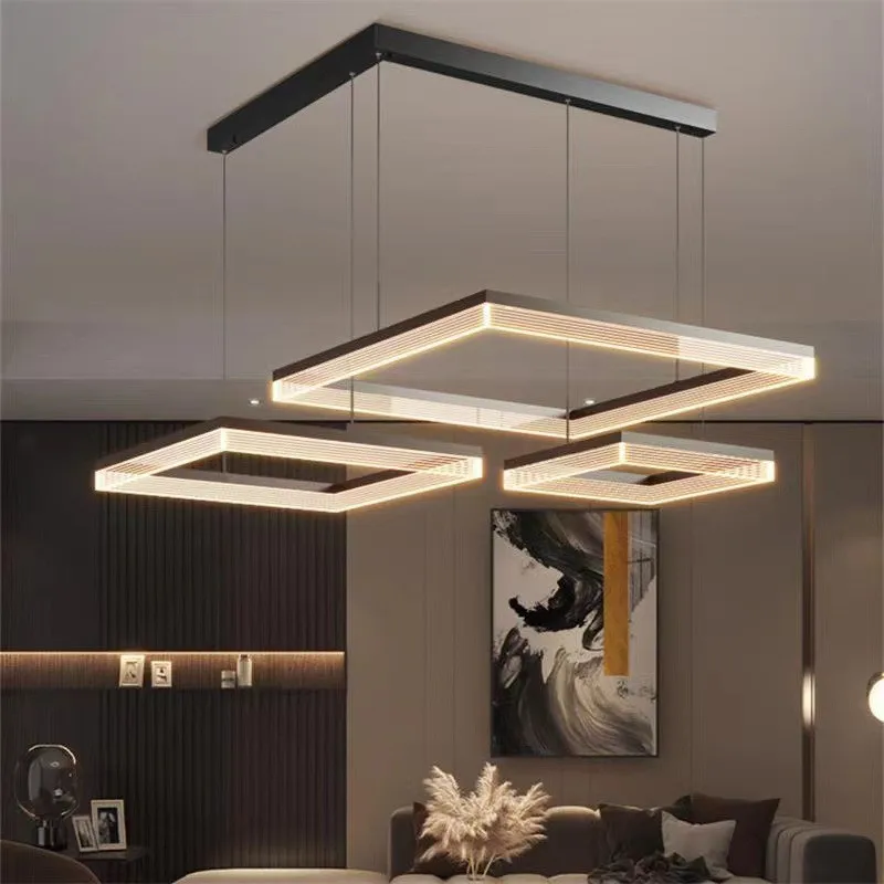 

Nordic Pendant light Black Square Dimmable Chandelier Lighting Living Room Led Lustre Suspend Lamp Fixtures Bedroom dining room
