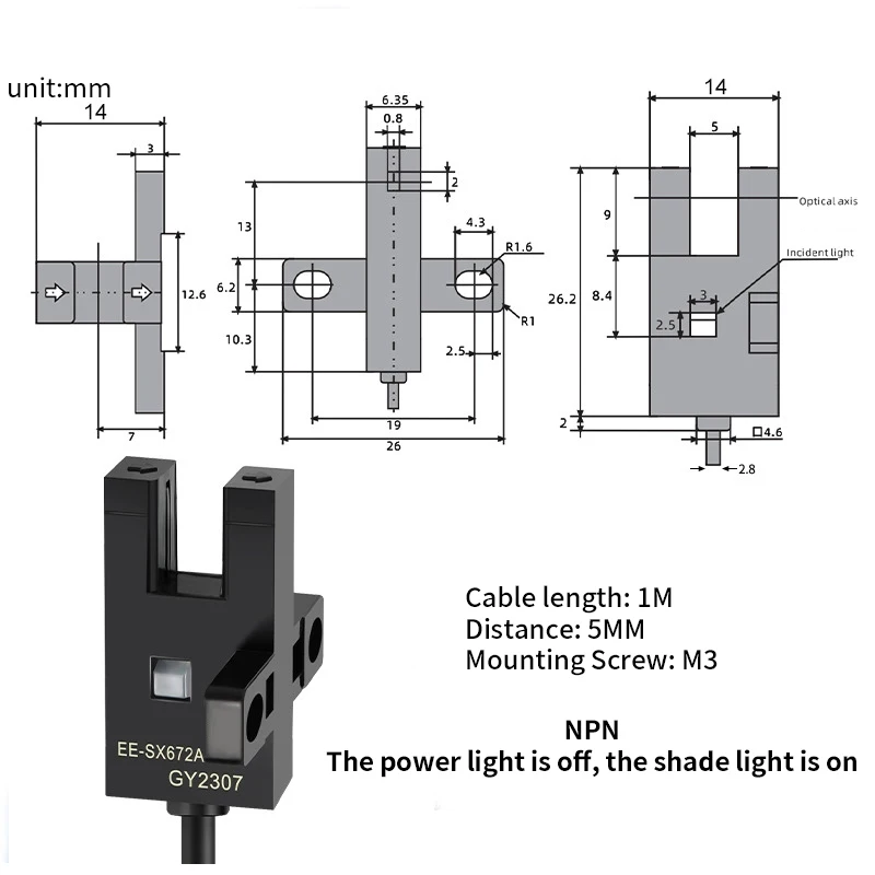 

Фотоэлектрический переключатель U-типа, датчик приближения, кабель 1 м, NPN NO NC EE-SX671A-WR EE-SX672A-WR EE-SX673A-WR EE-SX674A-WR
