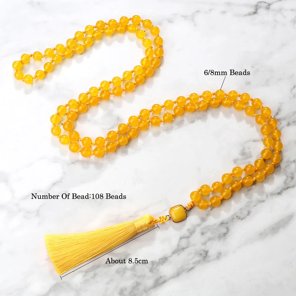 Модные 108 мала натуральный желтый халцедон бусины ожерелья для женщин богемные